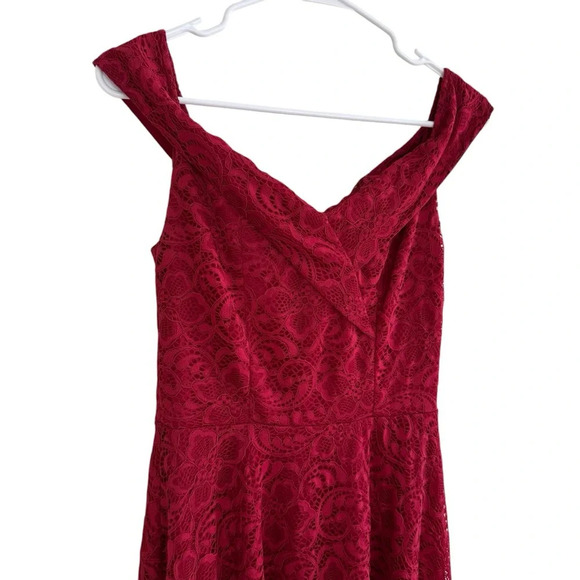 Homrain Red Lace Elegant Dress High Low Off Shoulder S - Picture 3 of 12